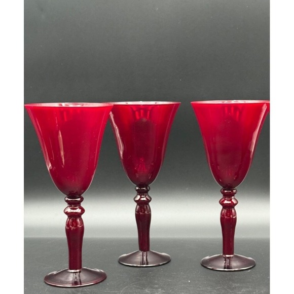 ArtGlass Other - Vintage lot of 3 of Ruby Red Art Glass Stemmed Goblets 8.5" Tall